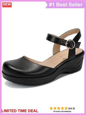Women's Closed Toe Sandals Mary Jane Low Heel Arch Support Work Shoes